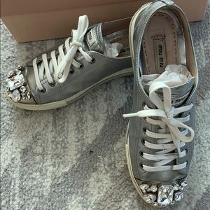 Miu miu metallic jewel toe sneakers